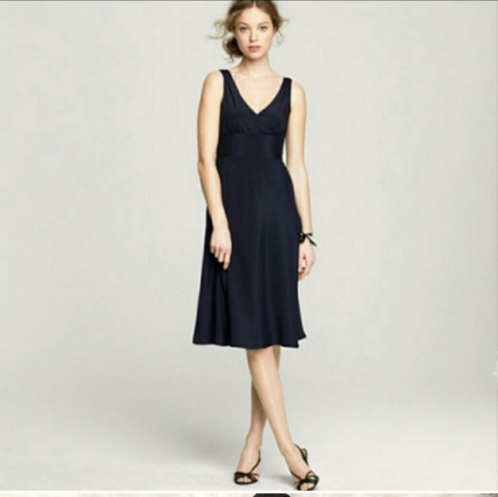 J.Crew Brown Silk Midi Dress Deep V Neckline Sleeveless Empire Waist Size 4